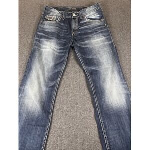 Silver Jeans Mens Size 32x29 Blue Gordie Straight Denim Western Whiskered